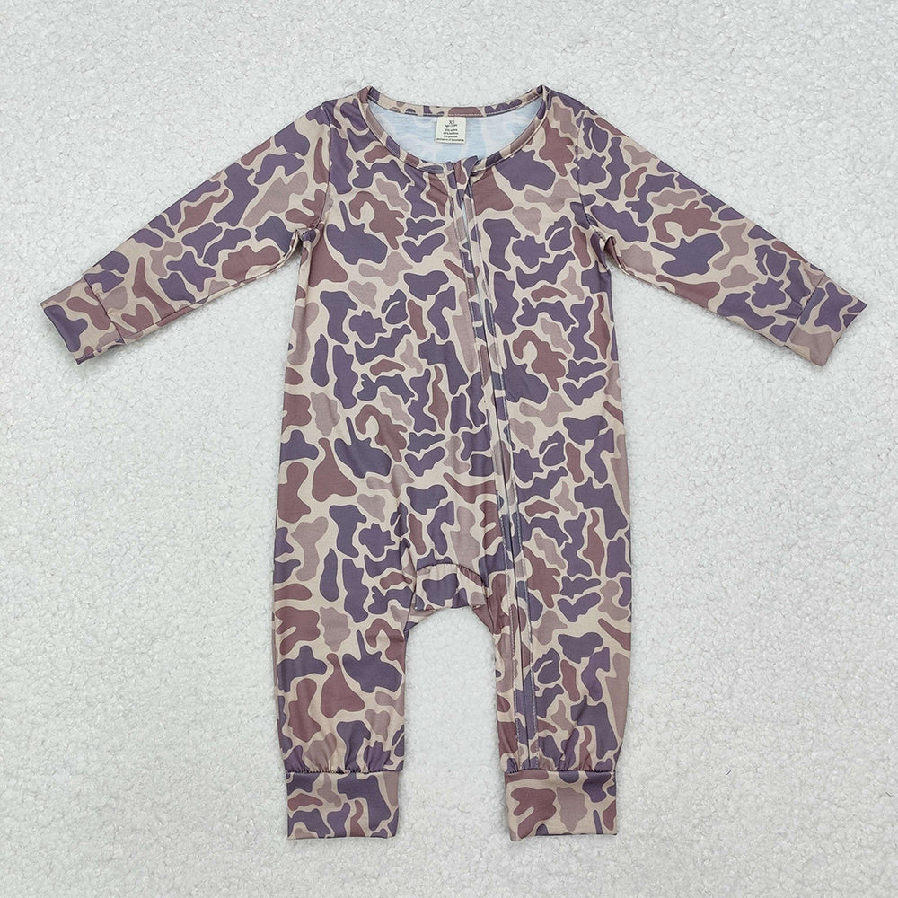 LR2050 baby boys grey camouflage zip long sleeve rompers