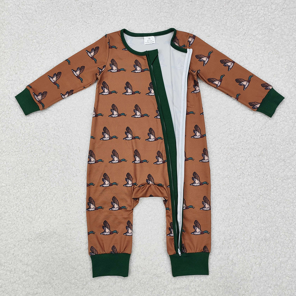 LR2154 baby boys mallard ducks zip long sleeve rompers