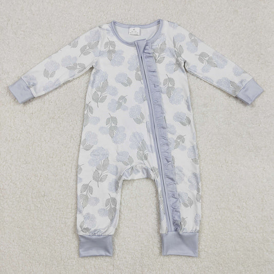 LR2157 baby girls blue flowers zip rompers