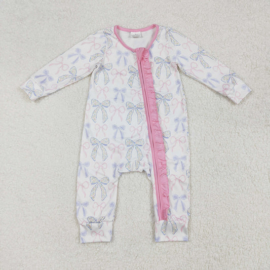 LR2158 baby girls colorful bows zip rompers