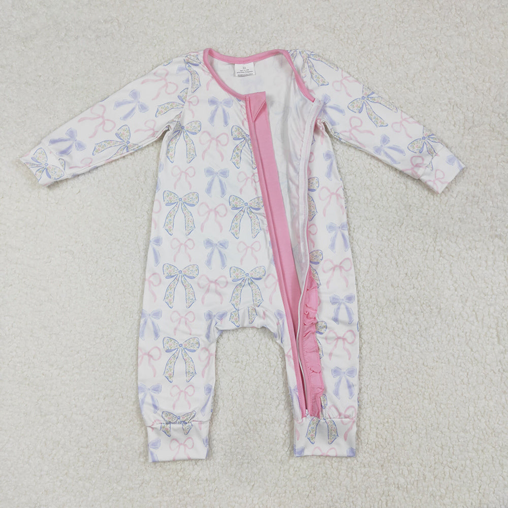 LR2158 baby girls colorful bows zip rompers