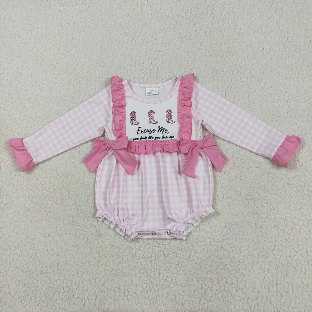 LR2190 baby Girls western boots long sleeve rompers