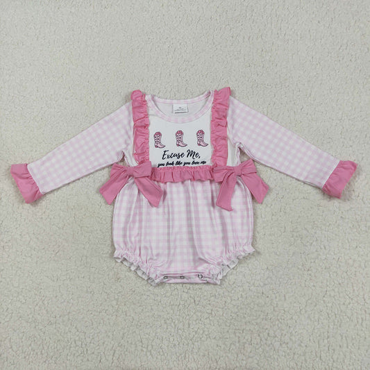 LR2190 baby Girls western boots long sleeve rompers