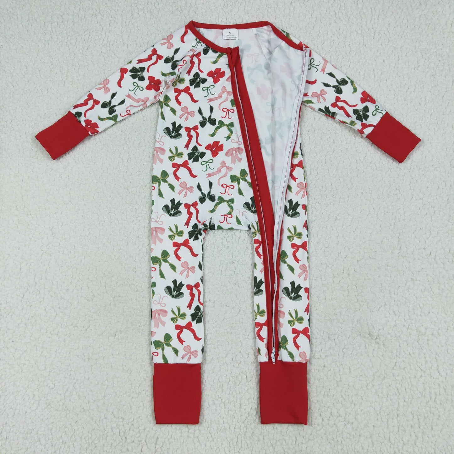 Sibling Baby Kids Holly Bows Santa Christmas Two Way Zip Convertible Rompers