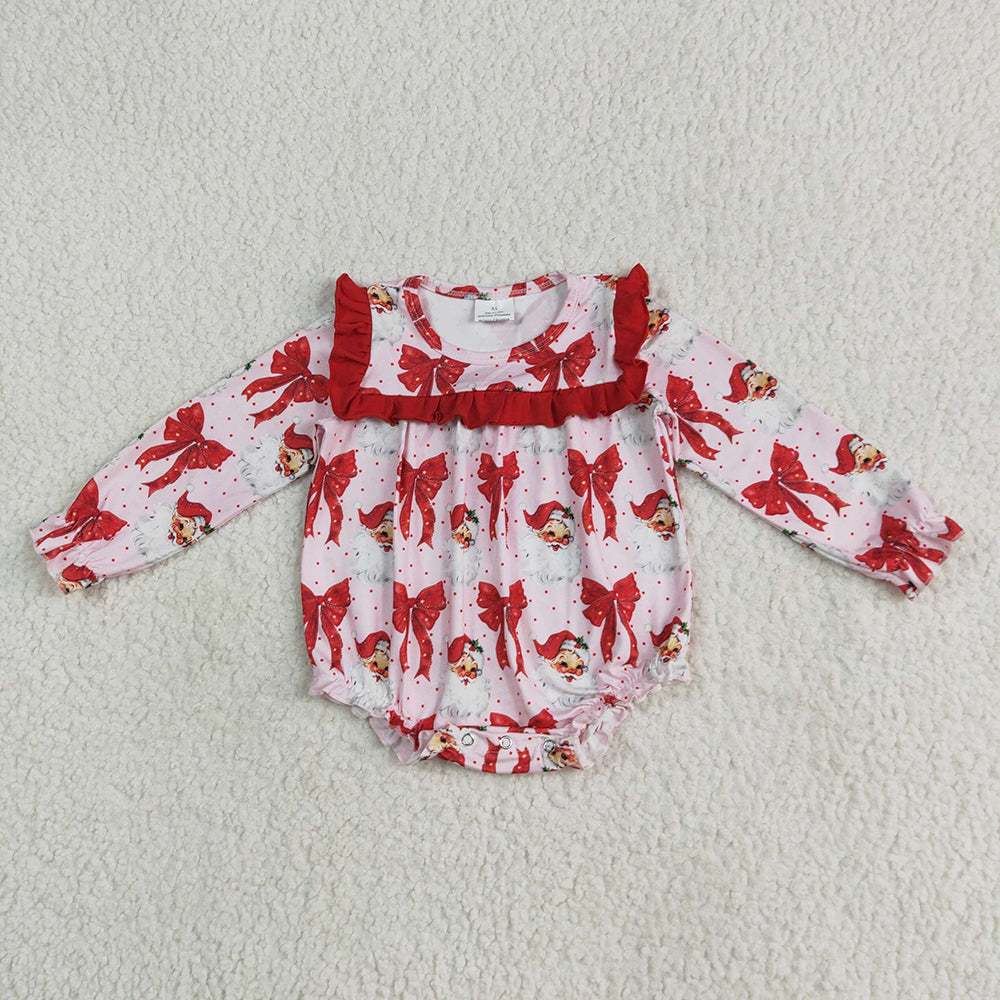Sibling Baby Girls Christmas Red Santa Bows Rompers Dresses Outfits