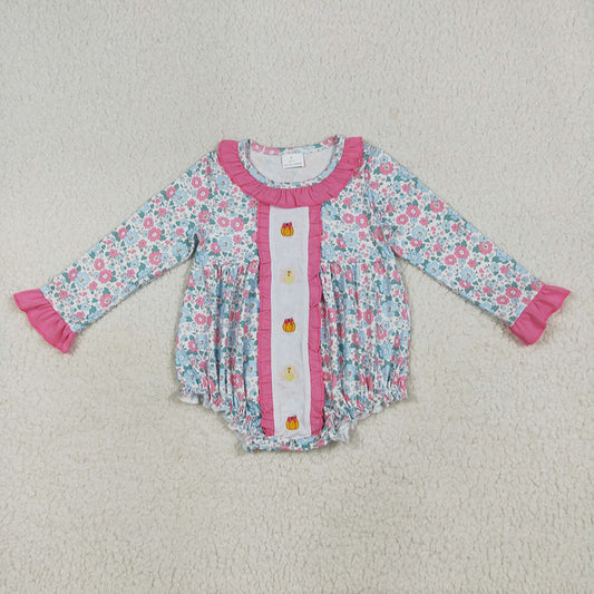 LR2219 baby girls floral thanksgiving turkey embroidery rompers