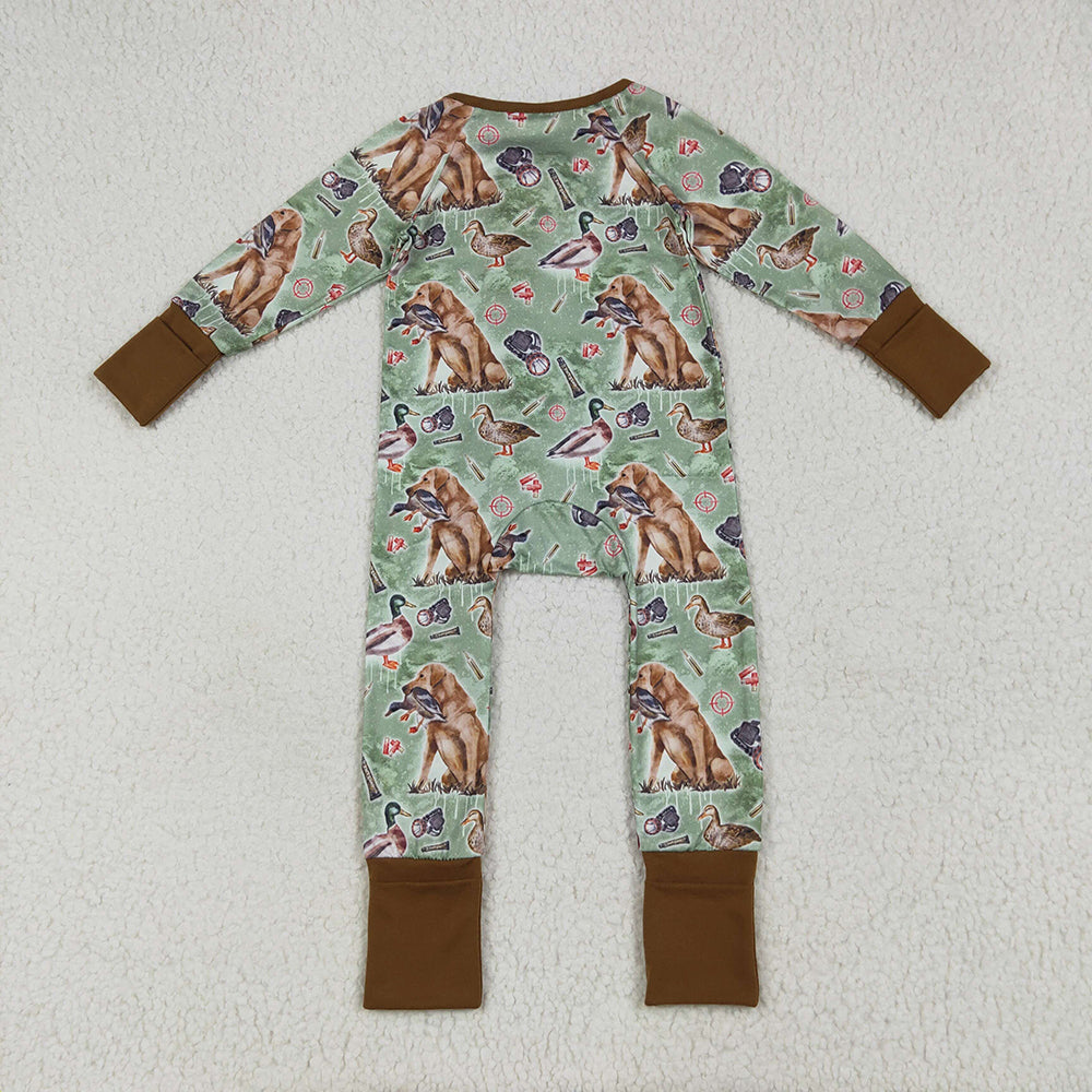 LR2234 baby boys dogs duck hunting footie zip rompers