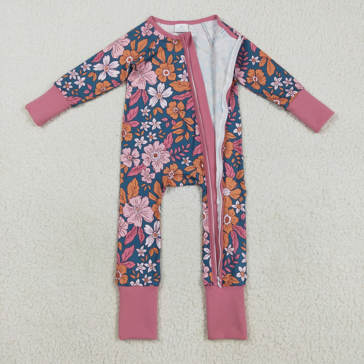 Sibling Baby Girls Colorful Flowers Bows Two Way Zip Convertible Rompers