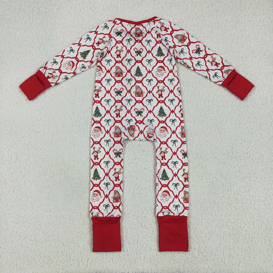 LR2248 baby girls Christmas deer tree footie zip rompers