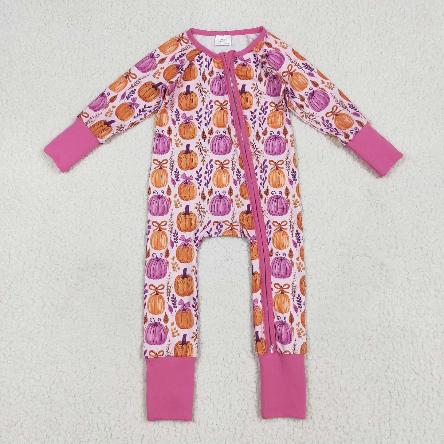 Sibling Baby Kids Colorful Flowers Pumpkins Fall Two Way Zip Convertible Rompers