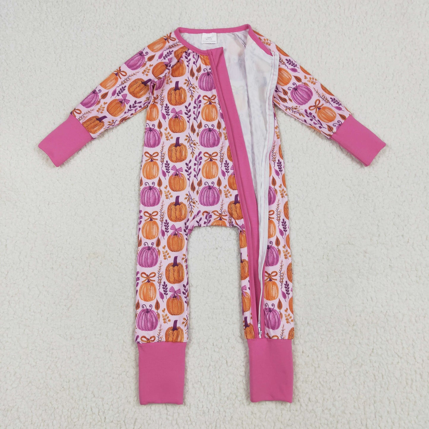 Sibling Baby Kids Colorful Flowers Pumpkins Fall Two Way Zip Convertible Rompers