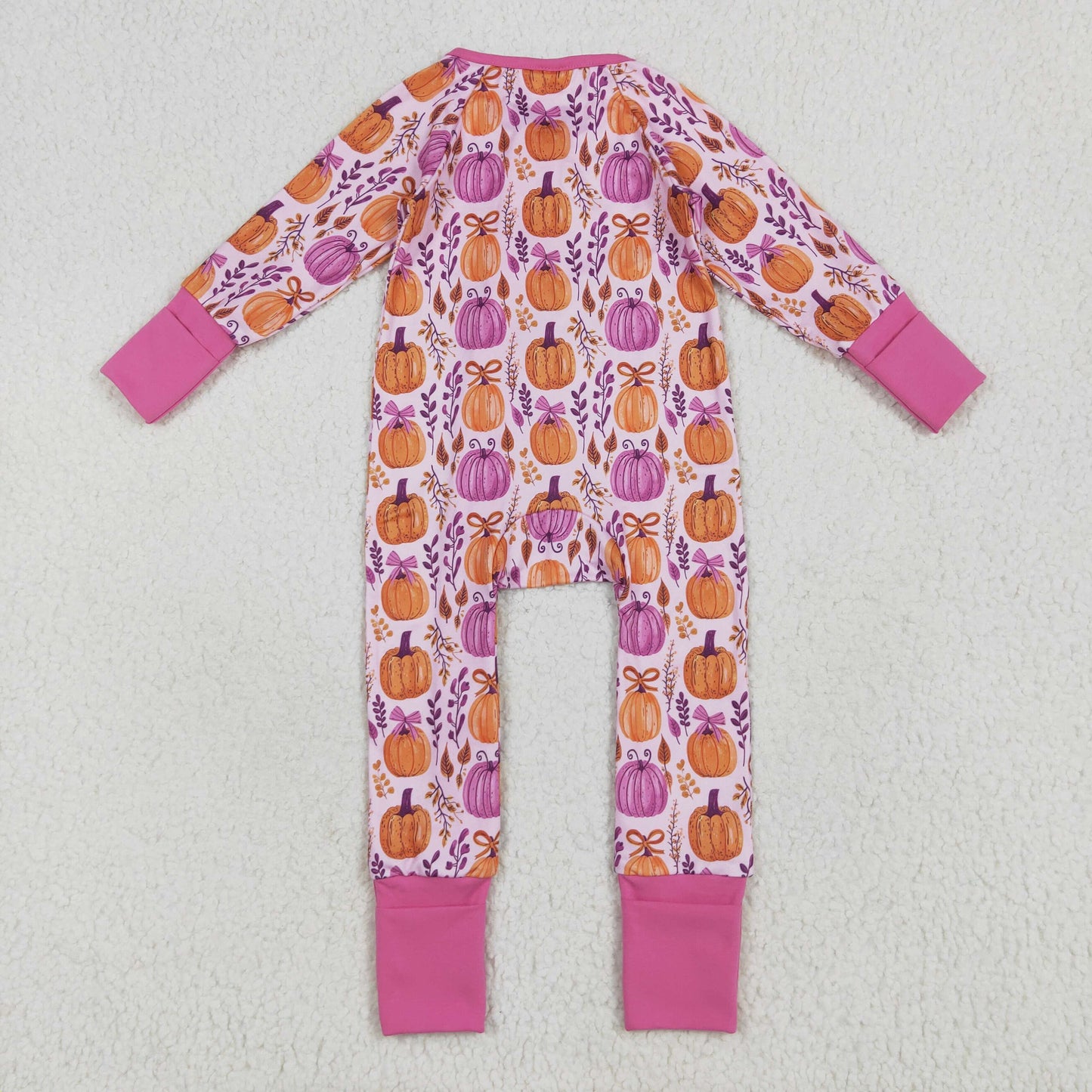 Sibling Baby Kids Colorful Flowers Pumpkins Fall Two Way Zip Convertible Rompers