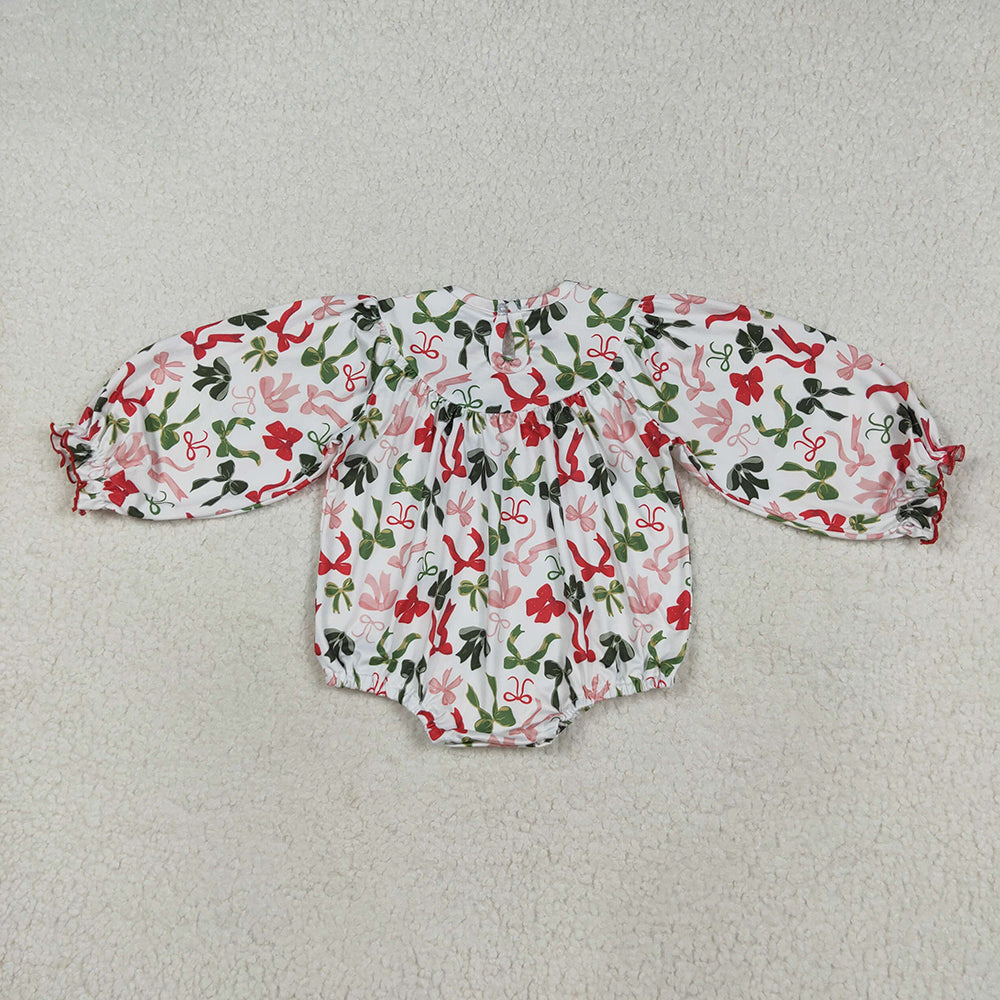 LR2276 Smocked Baby girls Merry Christmas Bows rompers