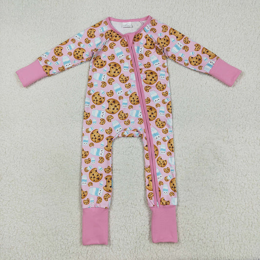 LR2398 baby girls Christmas Cookie Milk footie zip rompers