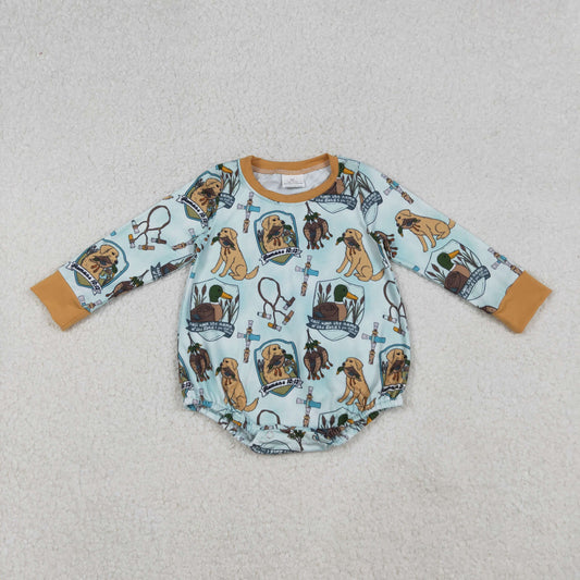 LR2439 Baby Boys Long Sleeve Dogs Ducks Calls Hunting Rompers