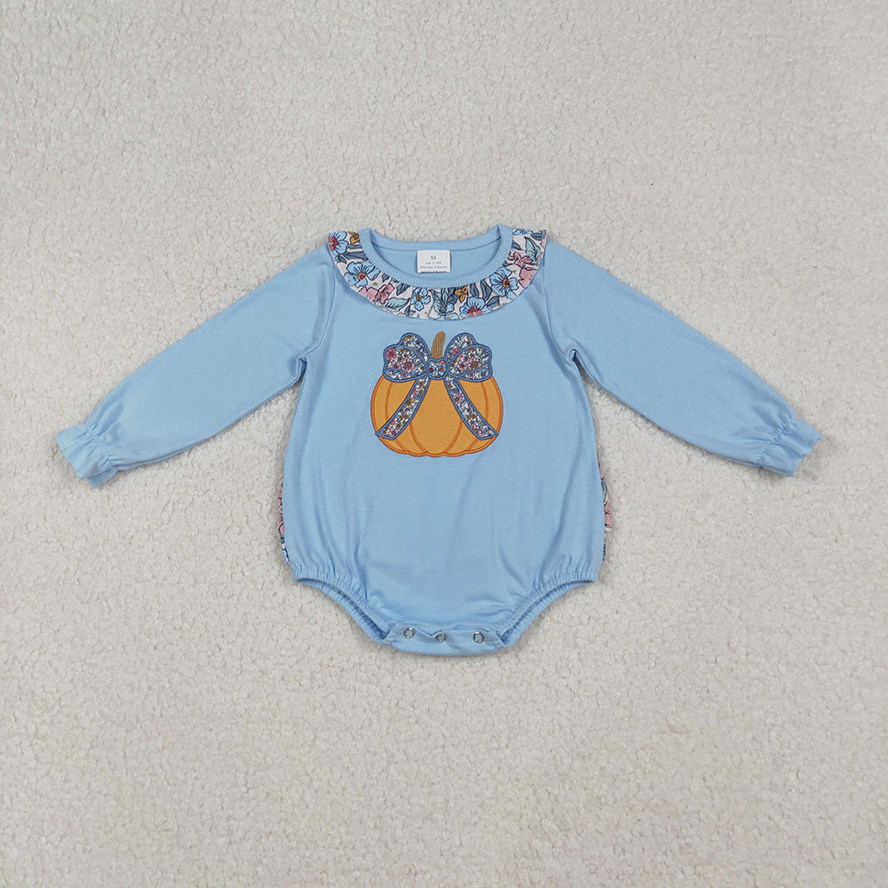 Sibling Embroidery Pumpkins Baby Girls Top Bell Bottom Pant Fall Clothes Sets Ruffle Rompers