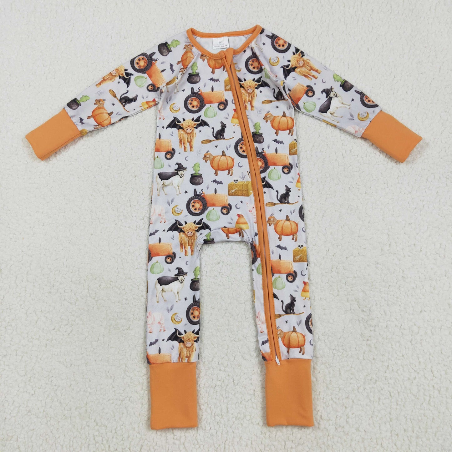 LR2405 Baby Boys Pumpkins Trucks Bats Halloween Zipper Footie Rompers