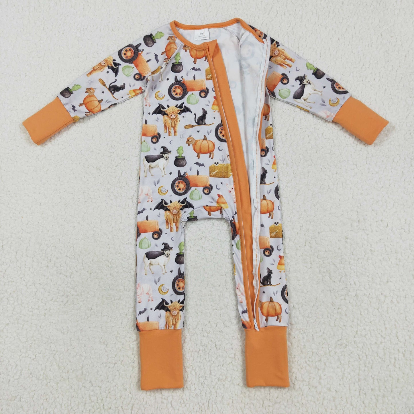 LR2405 Baby Boys Pumpkins Trucks Bats Halloween Zipper Footie Rompers