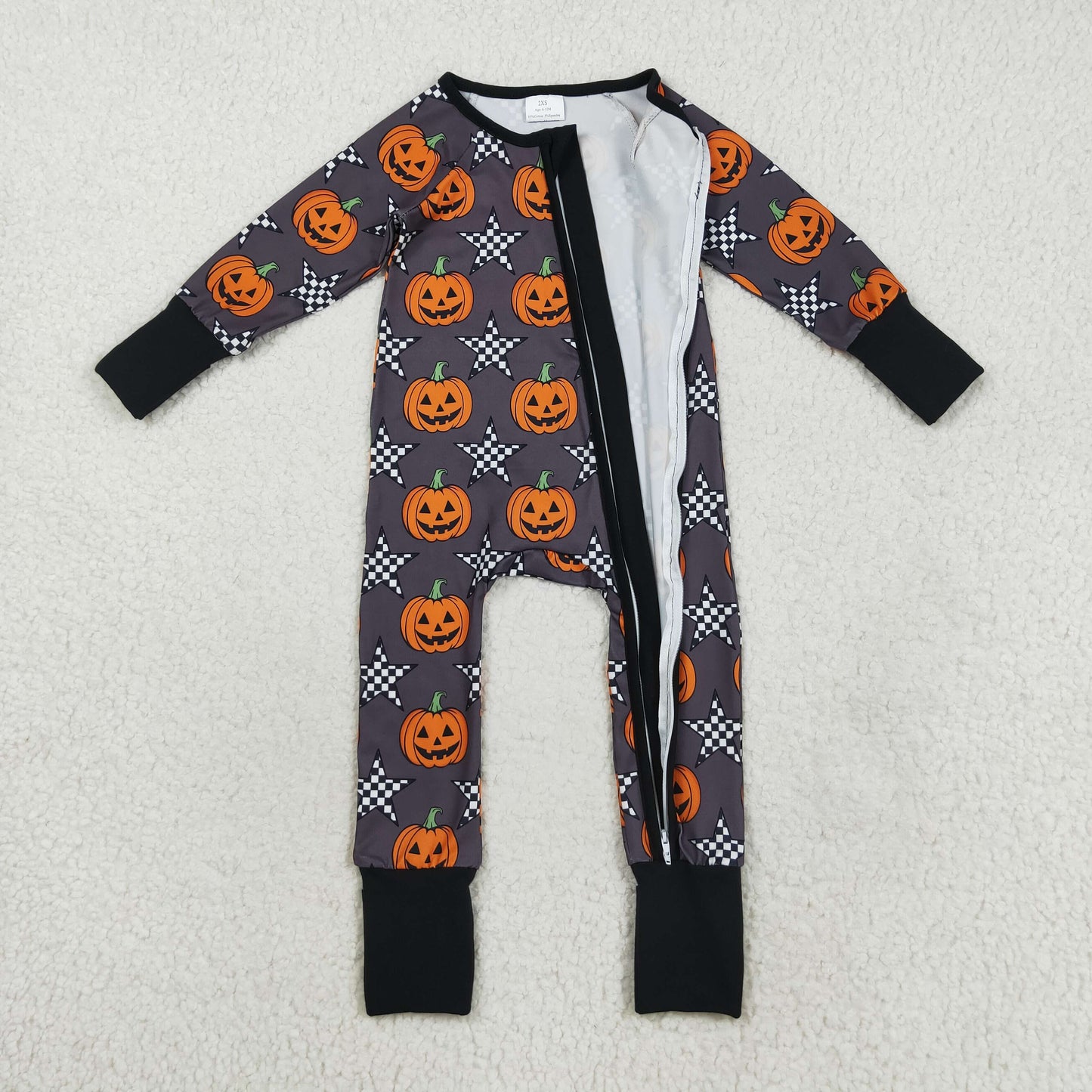 Sibling Baby Kids Ghost Pumpkins Bats Halloween Two Way Zip Convertible Rompers