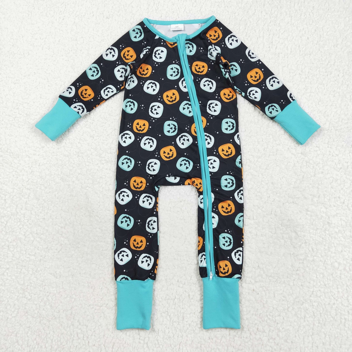 LR2465 Baby Boys Ghost Pumpkins Halloween Zipper Footed Rompers