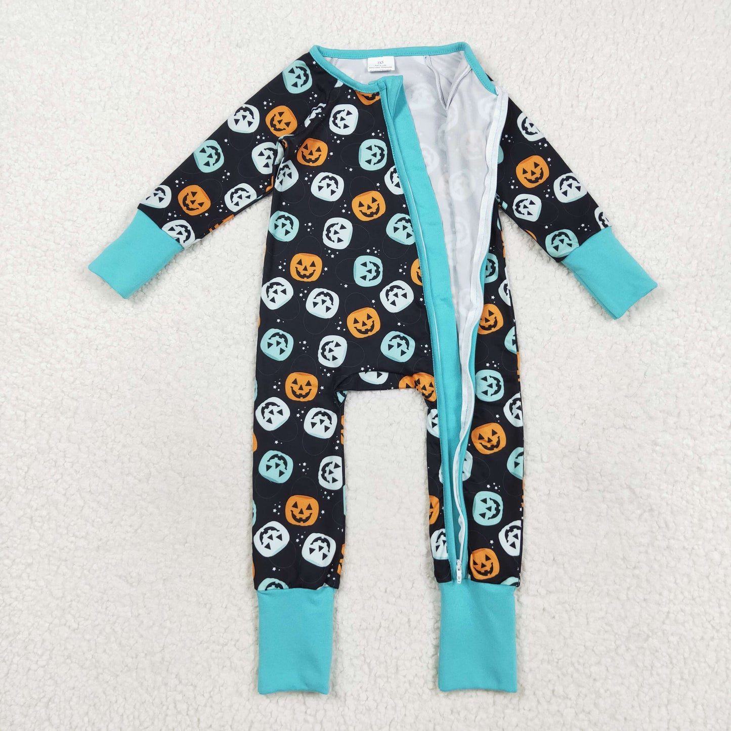 Sibling Baby Kids Ghost Pumpkins Bats Halloween Two Way Zip Convertible Rompers