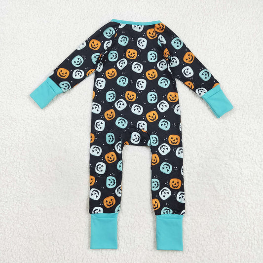 LR2465 Baby Boys Ghost Pumpkins Halloween Zipper Footed Rompers
