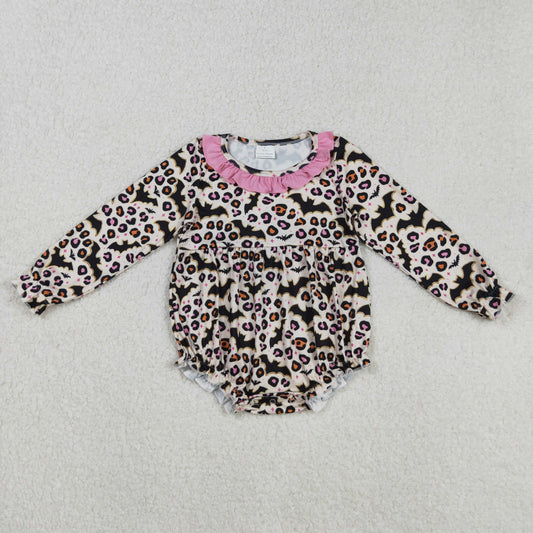 LR2473 Baby Girls Leopard Bats Halloween Ruffle Collar Rompers