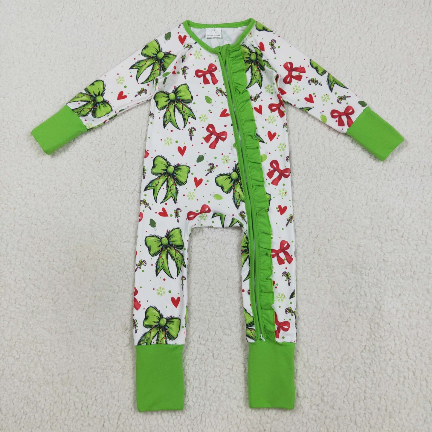 Sibling Baby Kids Holly Bows Santa Christmas Two Way Zip Convertible Rompers