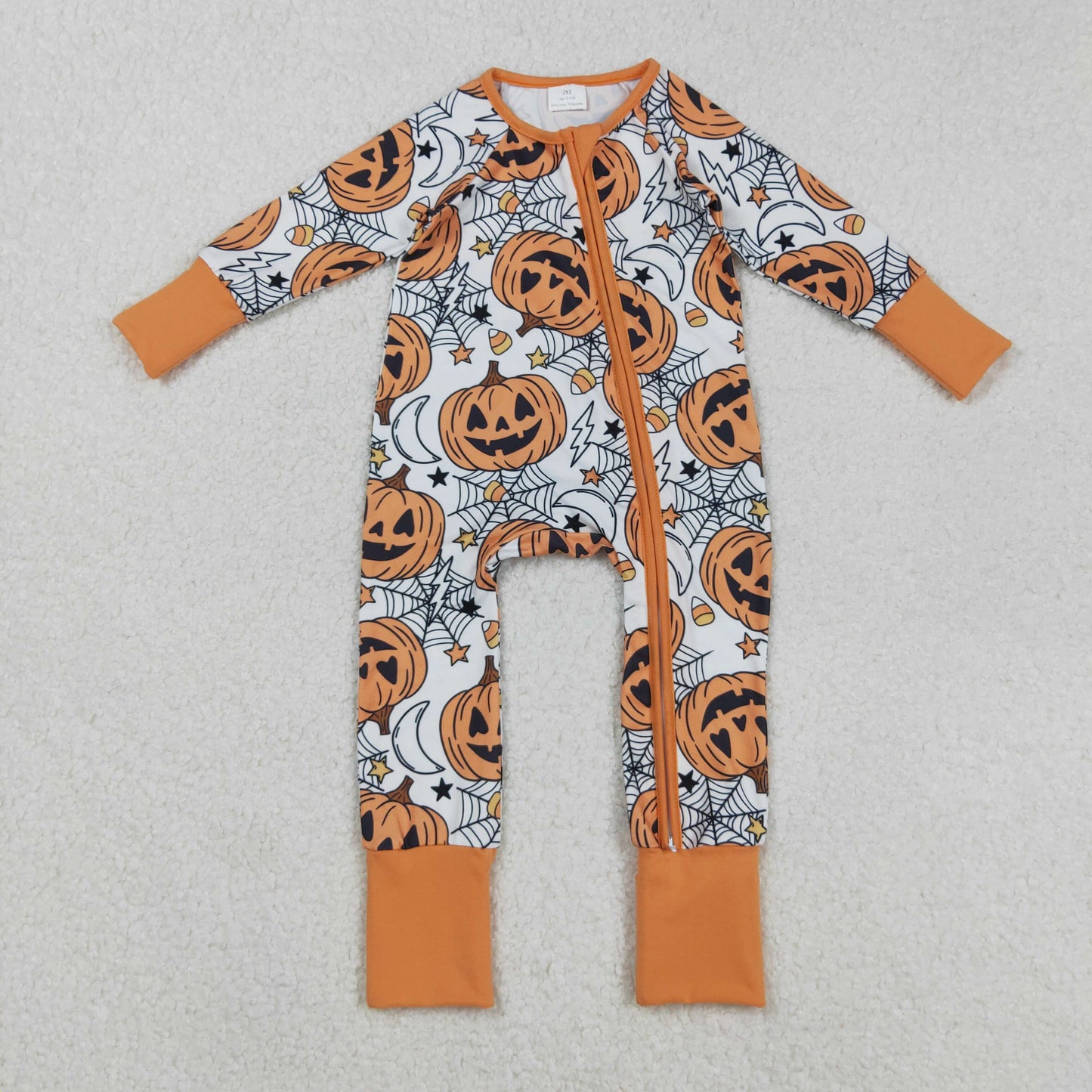 LR2528 Baby Boys Ghost Pumpkins Spider Web Halloween Zipper Footed Rompers