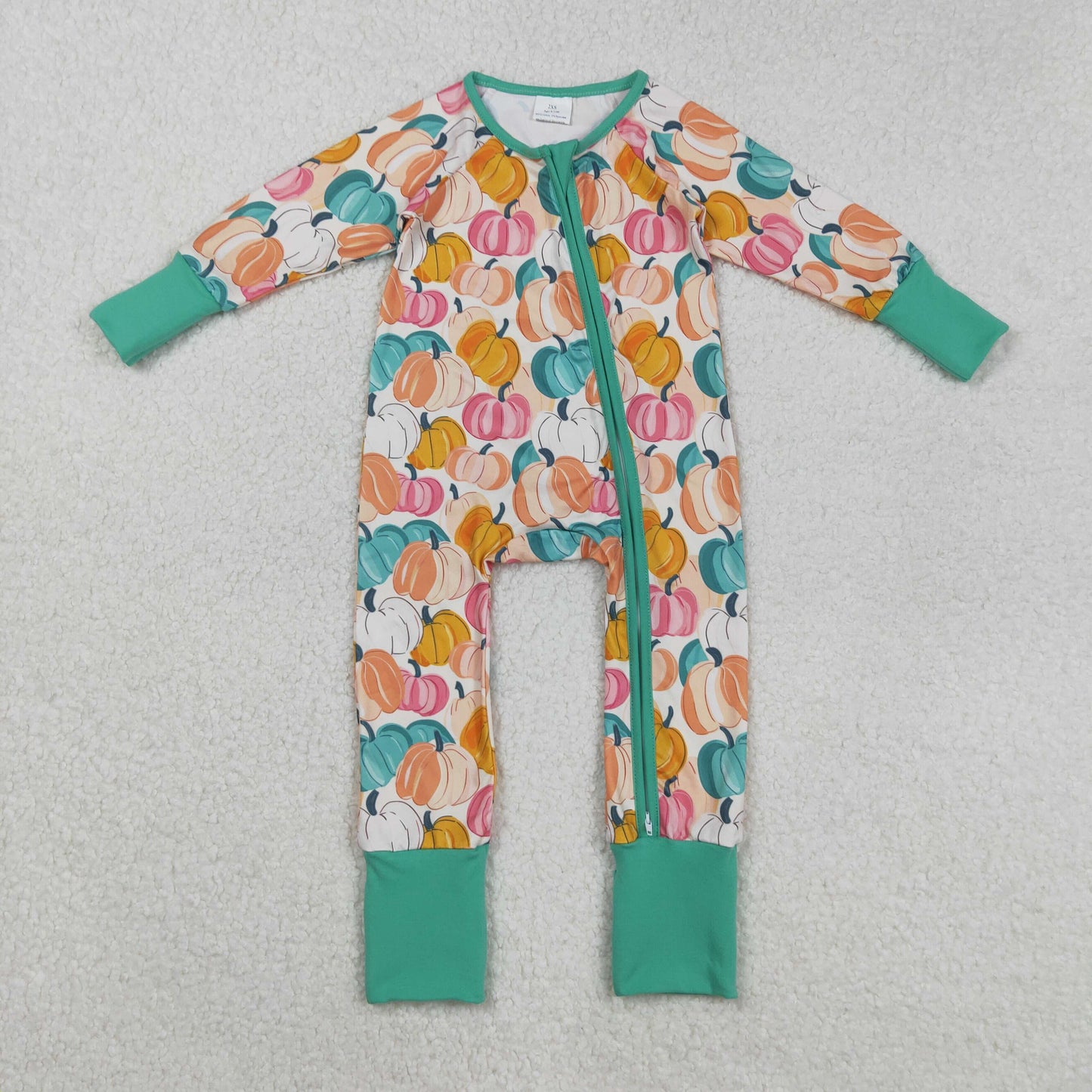 Sibling Baby Kids Colorful Flowers Pumpkins Fall Two Way Zip Convertible Rompers