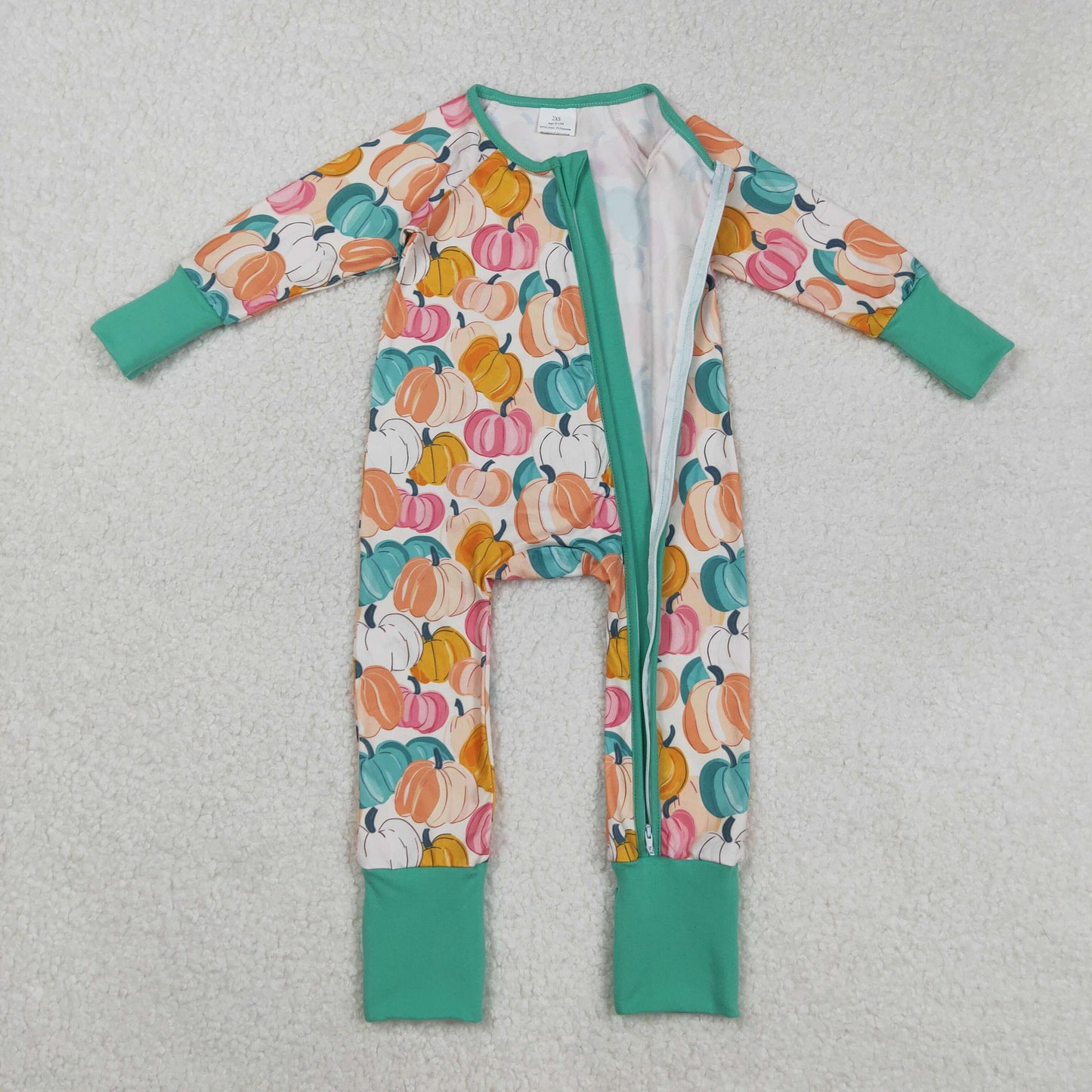 Sibling Baby Kids Colorful Flowers Pumpkins Fall Two Way Zip Convertible Rompers