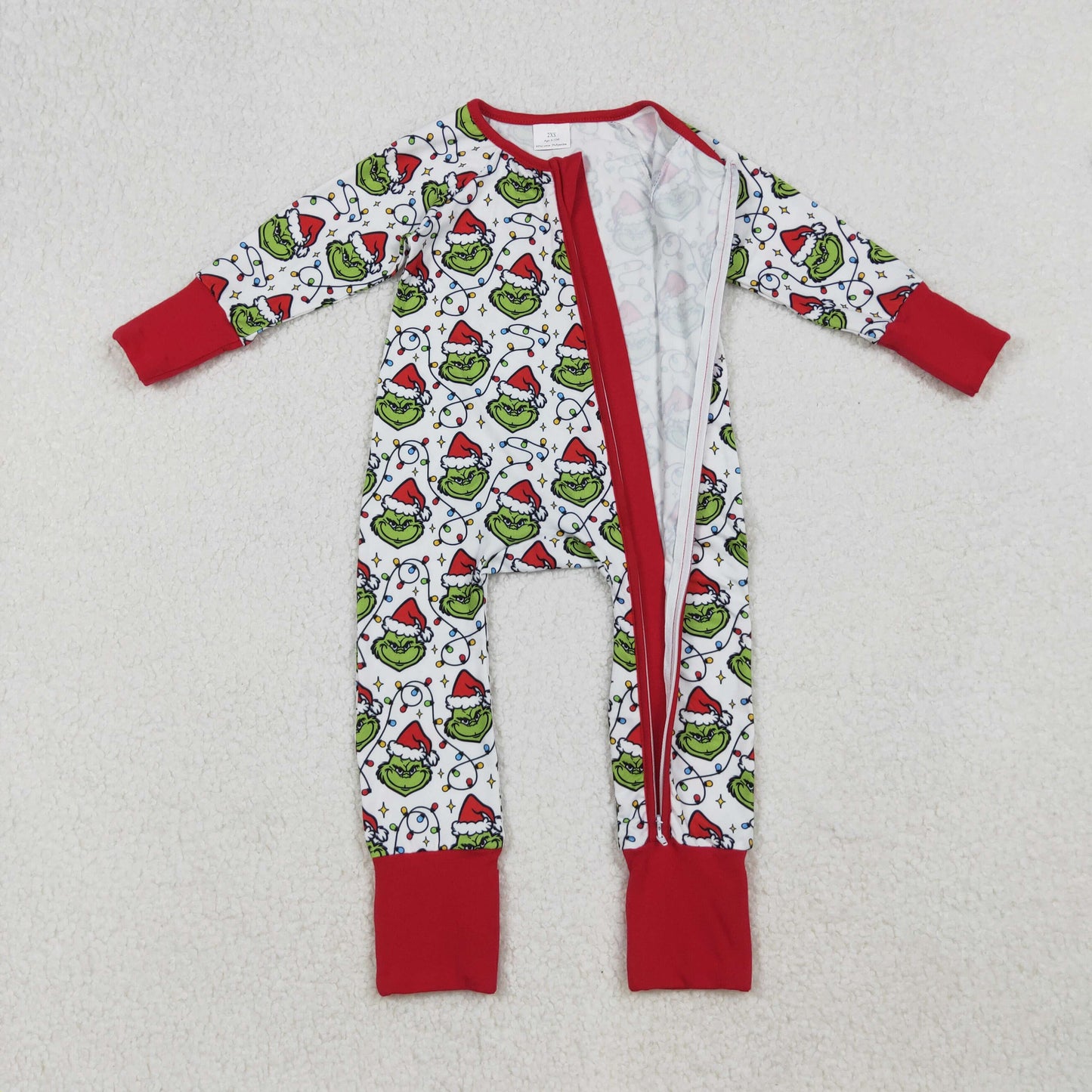 LR2574 Baby Boys Lights Hats Grin Christmas Zipper Footed Rompers