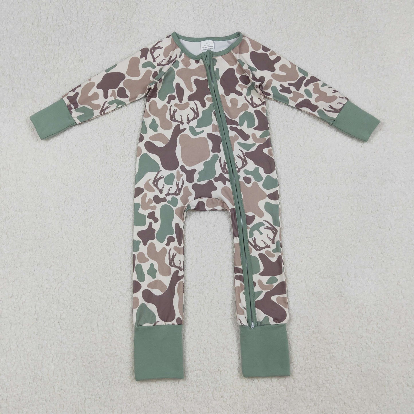 Sibling Baby Boys Green Khaki Deer Camo Pockets Zipper Hoodie Jackets Zipper Rompers