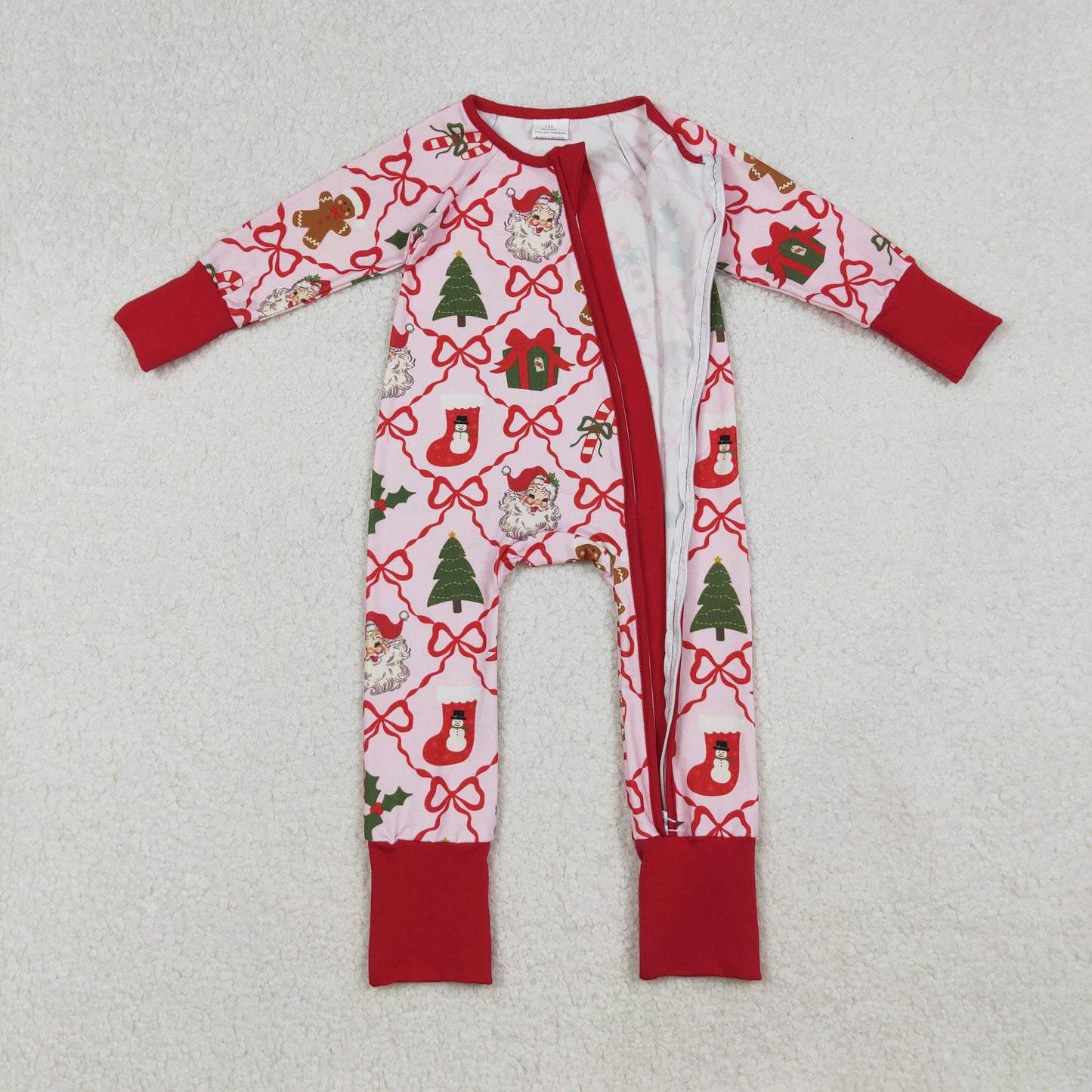 Sibling Baby Kids Holly Bows Santa Christmas Two Way Zip Convertible Rompers