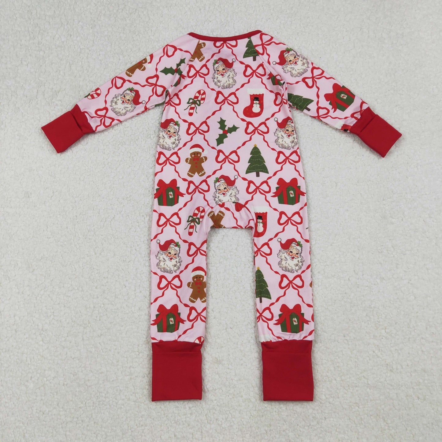 Sibling Baby Kids Holly Bows Santa Christmas Two Way Zip Convertible Rompers