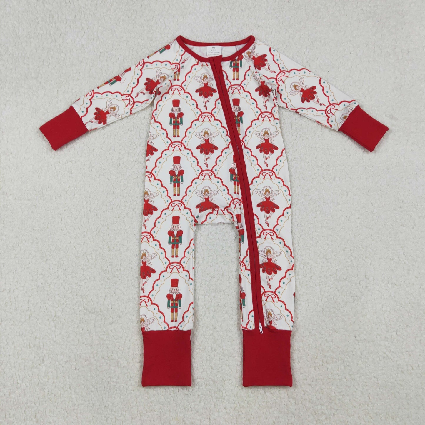 LR2633 Baby Girls Red Bows Soldiers Dancers Checked Christmas Zipper Footed Rompers