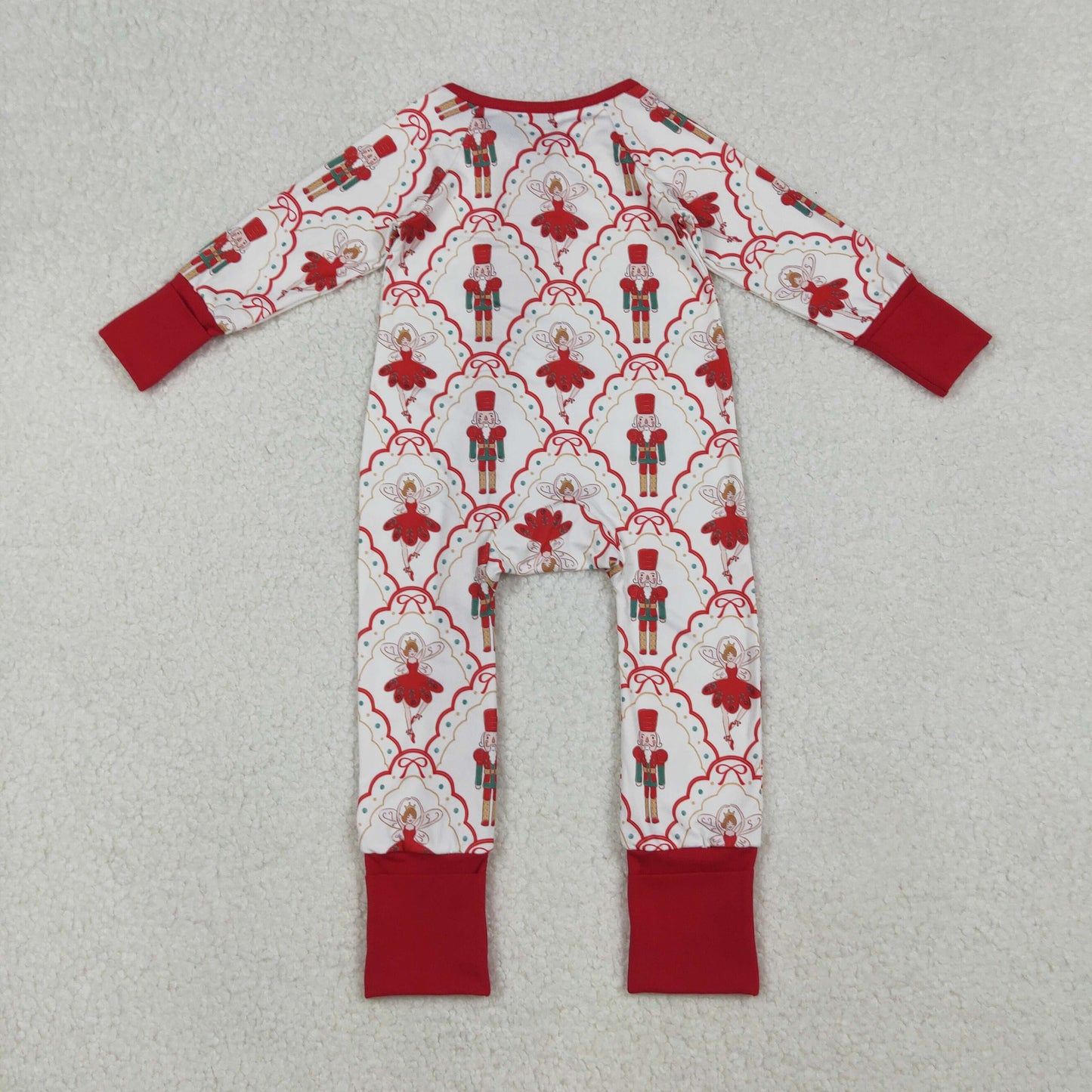LR2633 Baby Girls Red Bows Soldiers Dancers Checked Christmas Zipper Footed Rompers