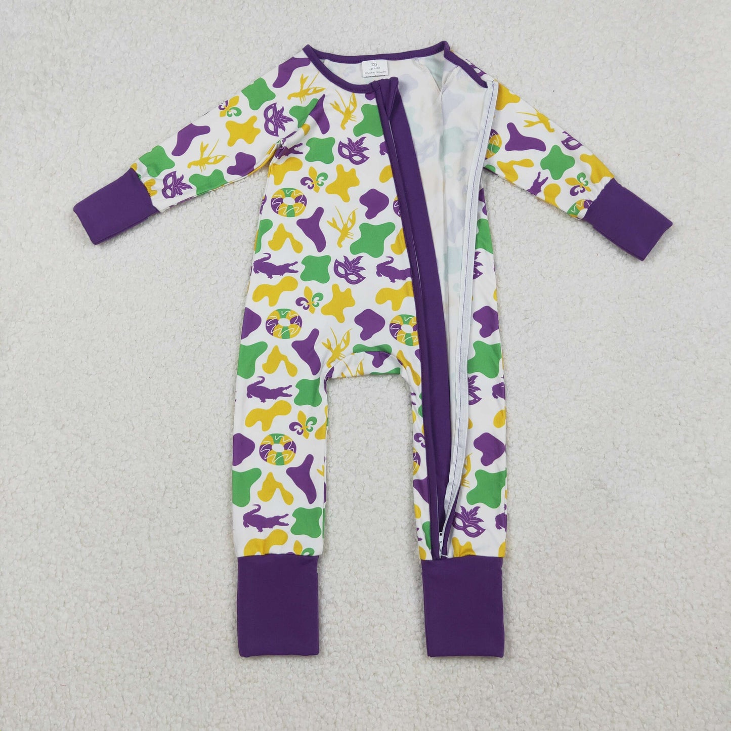 Sibling Baby Boys Girls Long Sleeves Mardigras Two Way Zip Convertible Rompers