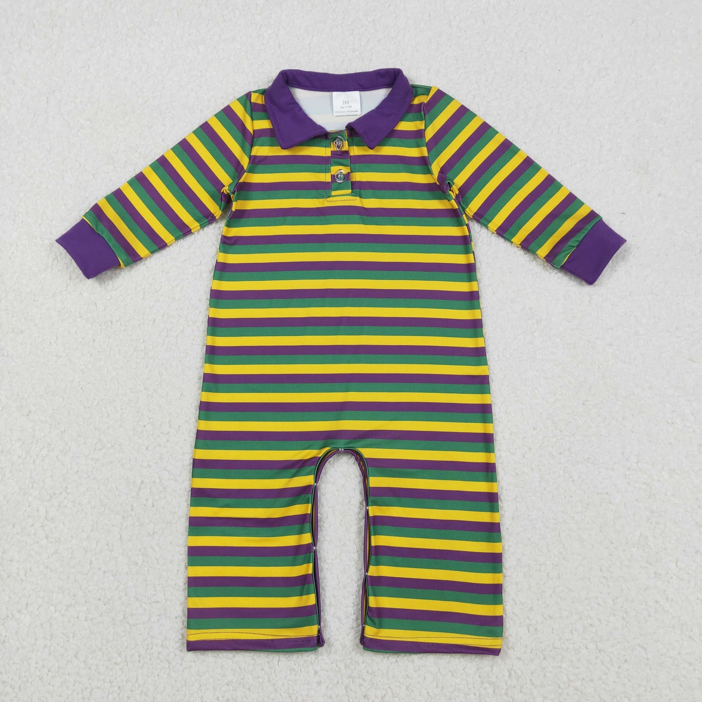 Sibling Baby Boys Long Sleeve Mardigras Stripe Button Polo Shirts Top Pant Rompers