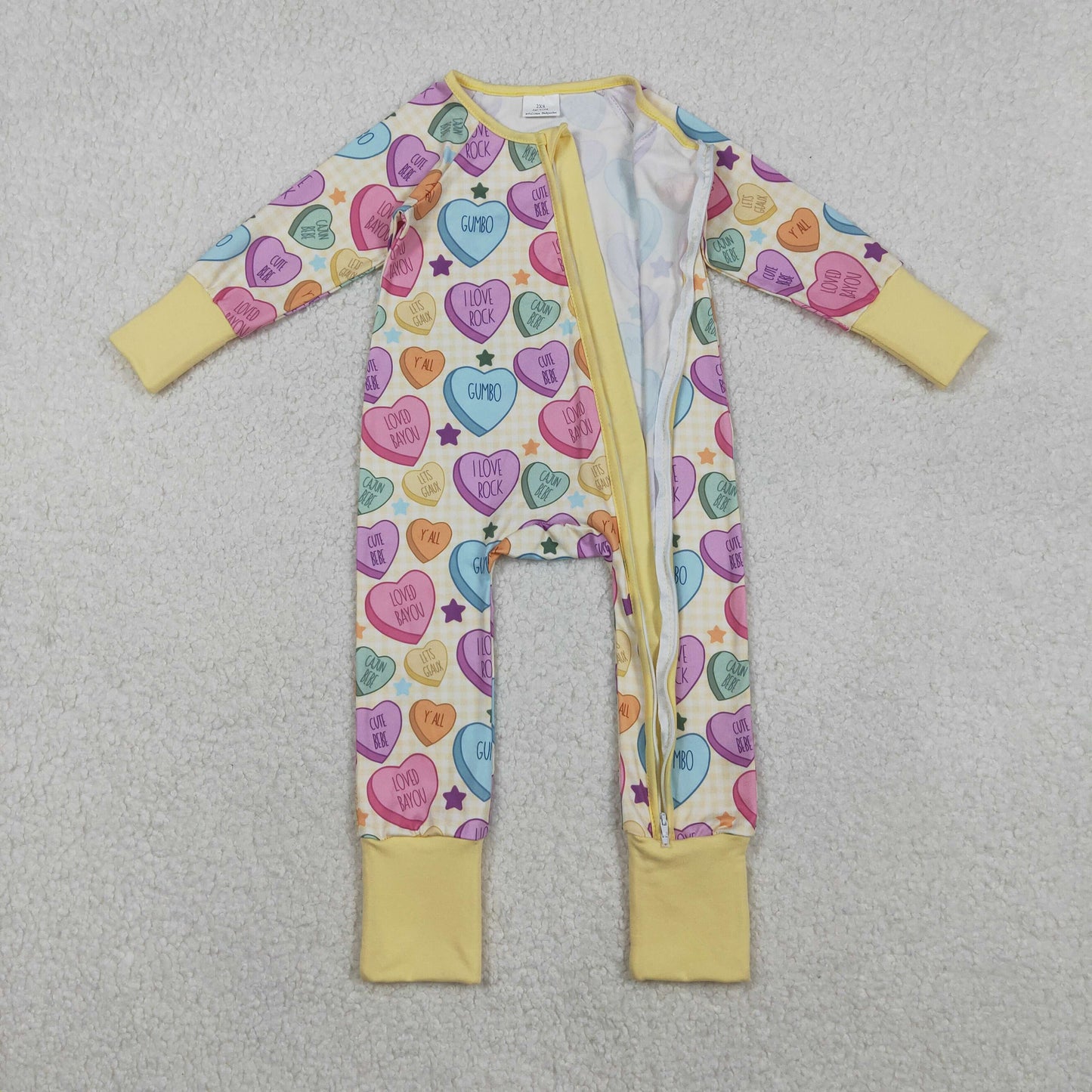 Sibling Baby Kids Colorful Hearts Bows XOXO Valentines Two Way Zip Convertible Rompers