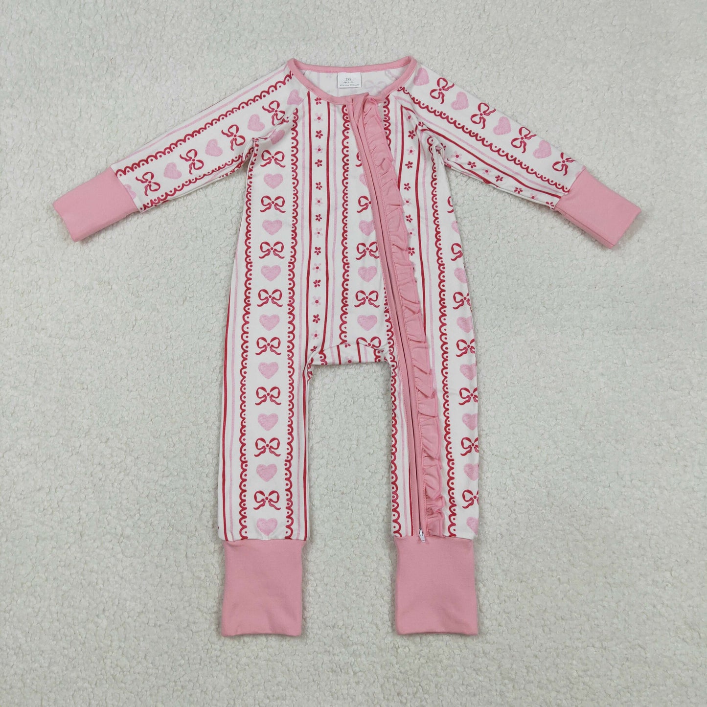 Sibling Baby Kids Colorful Hearts Bows XOXO Valentines Two Way Zip Convertible Rompers