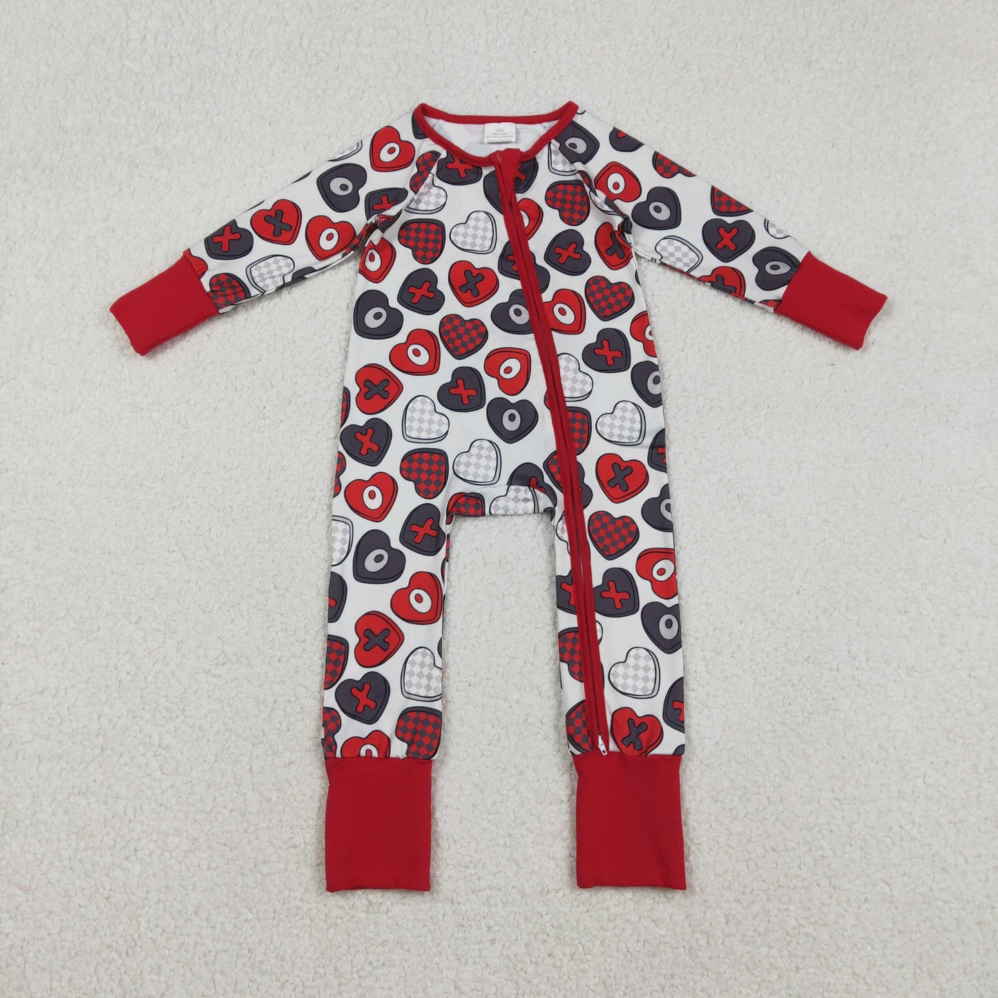 Sibling Baby Kids Colorful Hearts Bows XOXO Valentines Two Way Zip Convertible Rompers