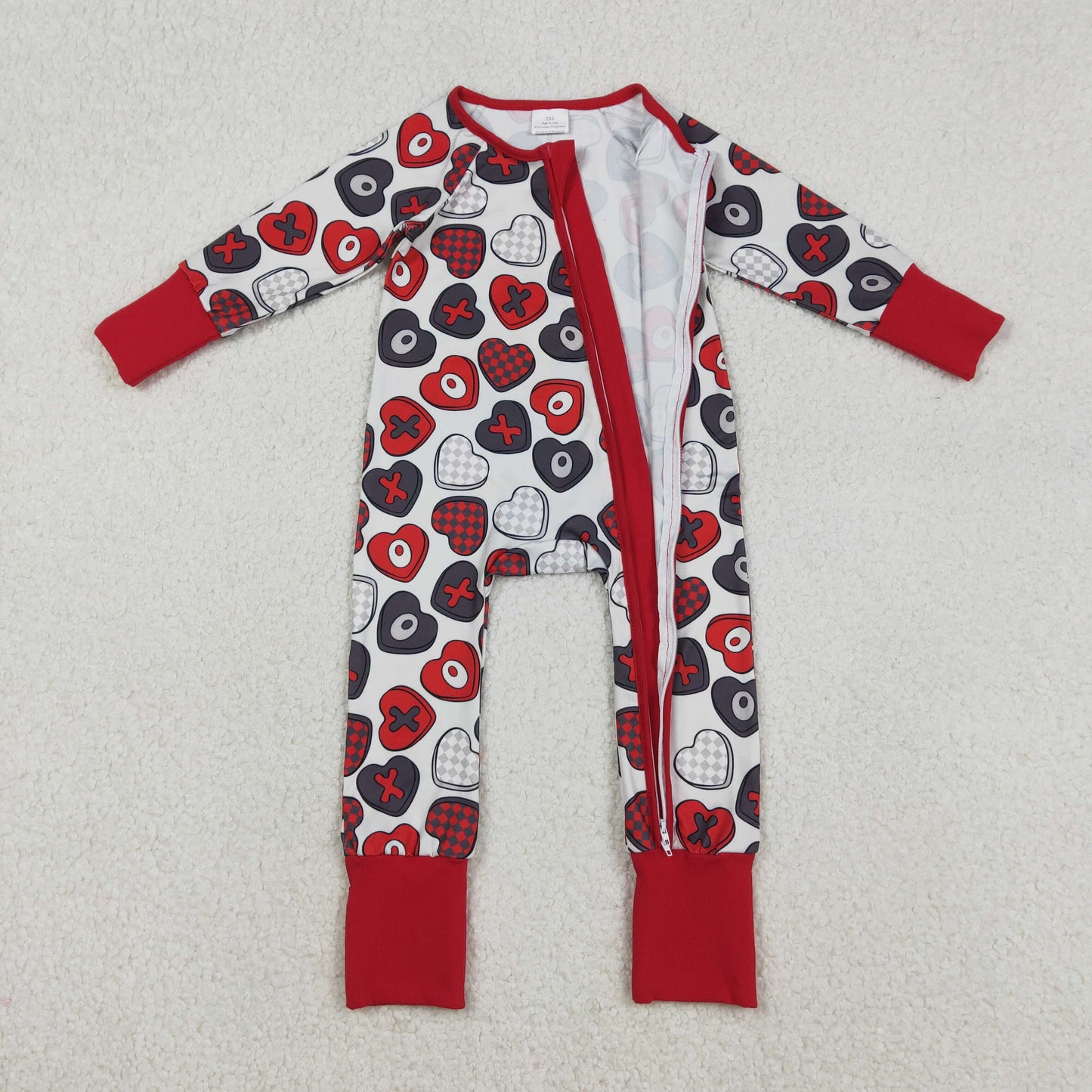 Sibling Baby Kids Colorful Hearts Bows XOXO Valentines Two Way Zip Convertible Rompers