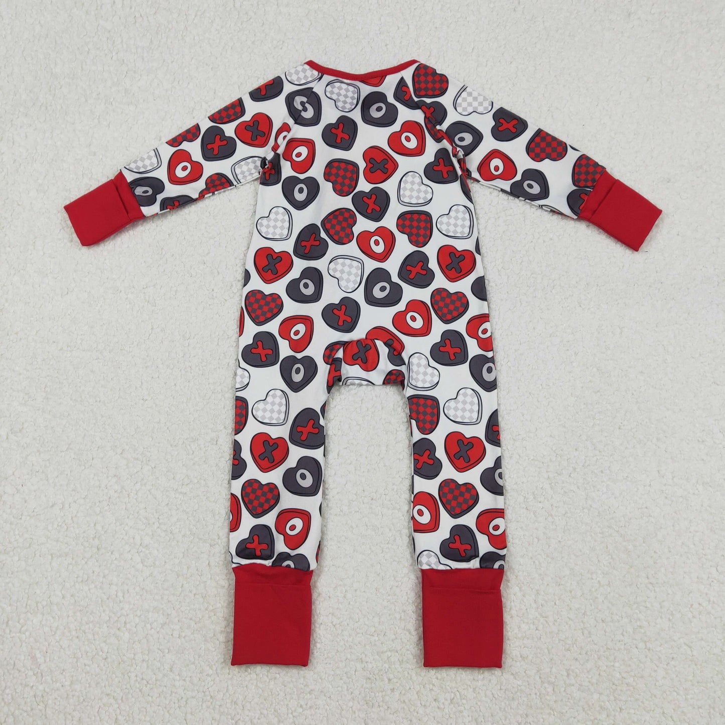 Sibling Baby Kids Colorful Hearts Bows XOXO Valentines Two Way Zip Convertible Rompers