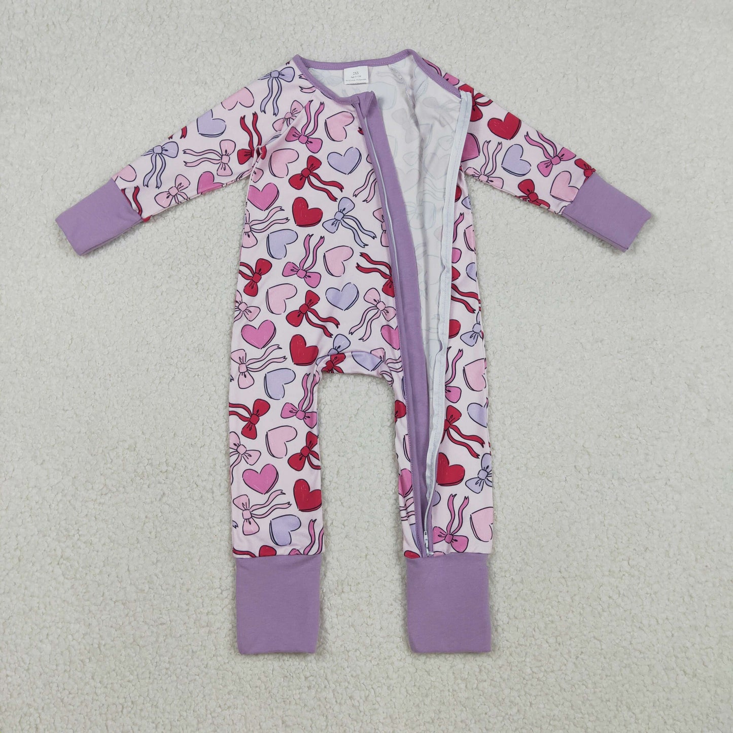 Sibling Baby Kids Colorful Hearts Bows XOXO Valentines Two Way Zip Convertible Rompers
