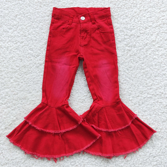 girls red double flare jeans P0006