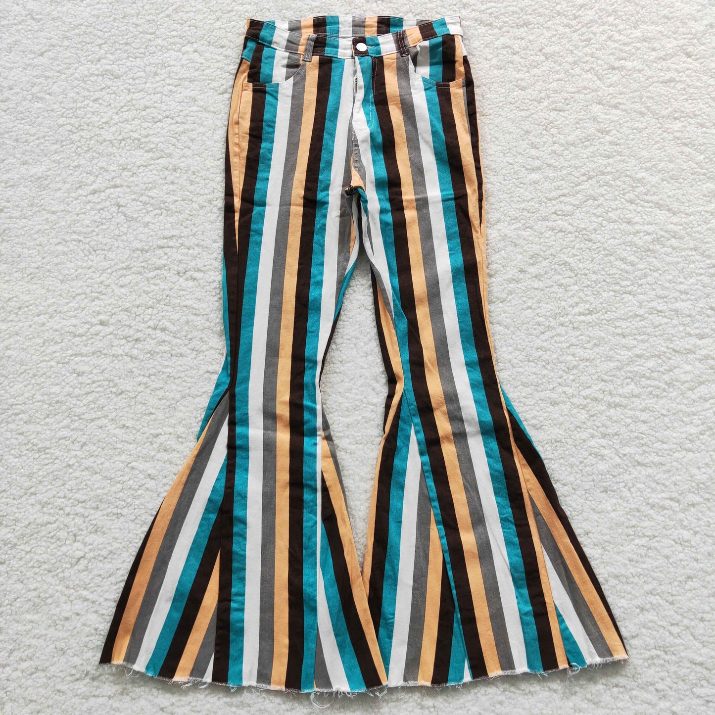 Adult women colorful striped Bell bottoms jeans P0009