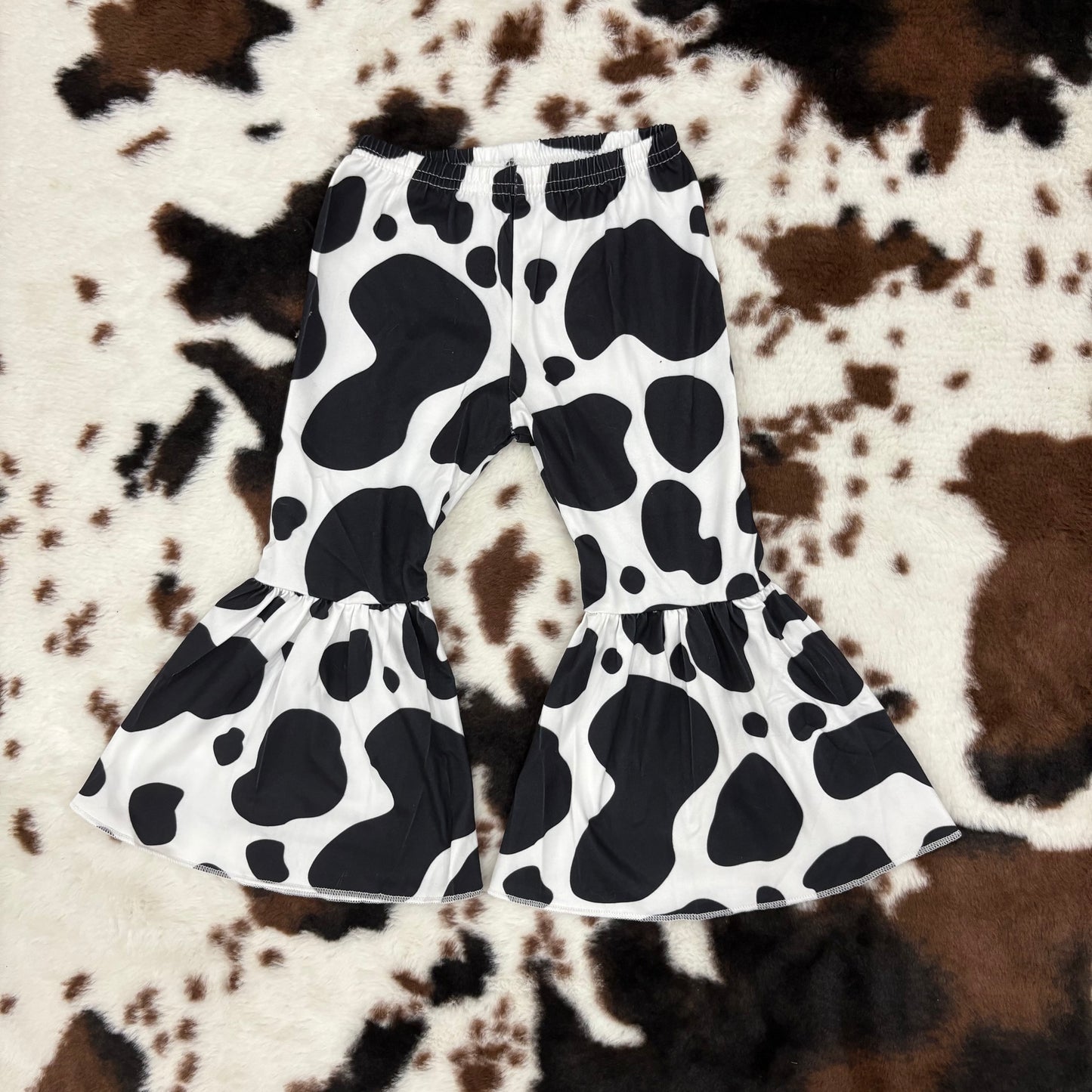 P0041 toddler girl clothes cow print bell bottom flare pants