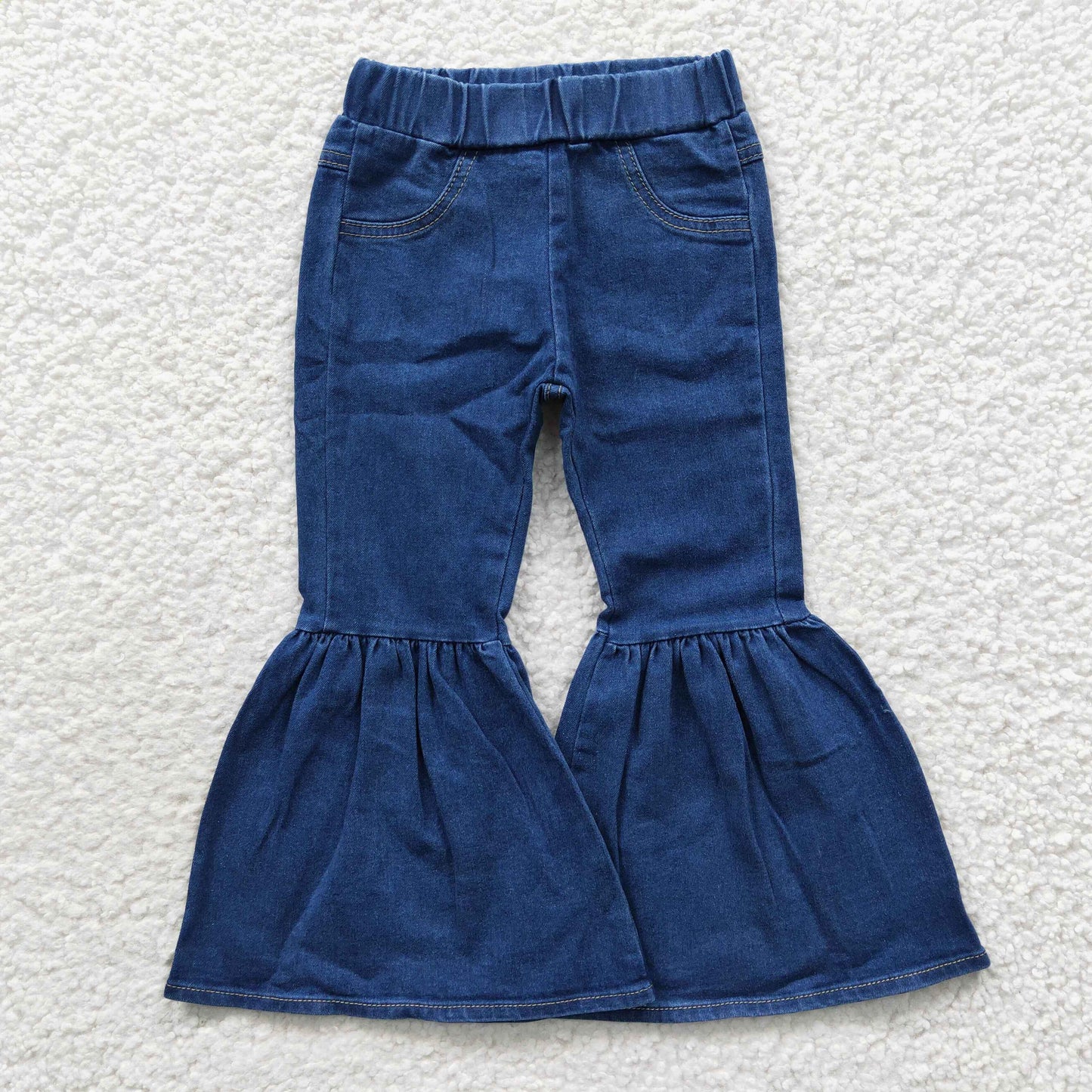 Sibling Baby Girls Blue Ruffle Bell Bottom Denim Pants Jeans