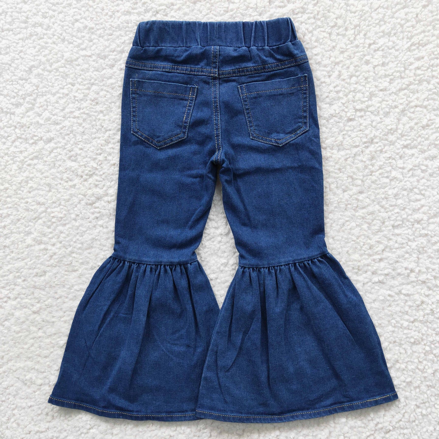Sibling Baby Girls Blue Ruffle Bell Bottom Denim Pants Jeans